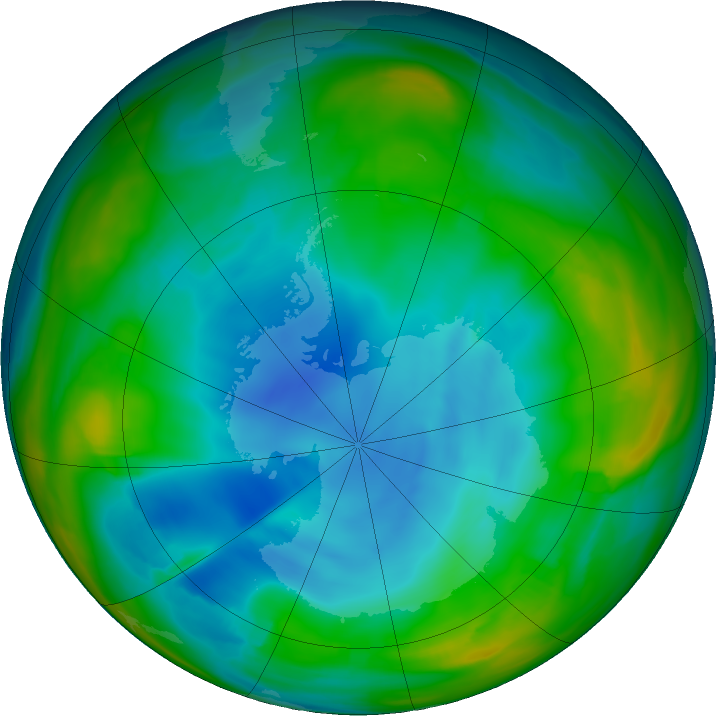 Antarctic ozone map for 03 July 2018